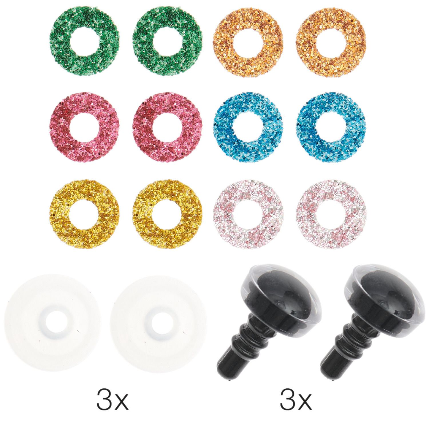 Sicherheitsaugen Set für Kuscheltiere - 6 Stück / 3 Paar